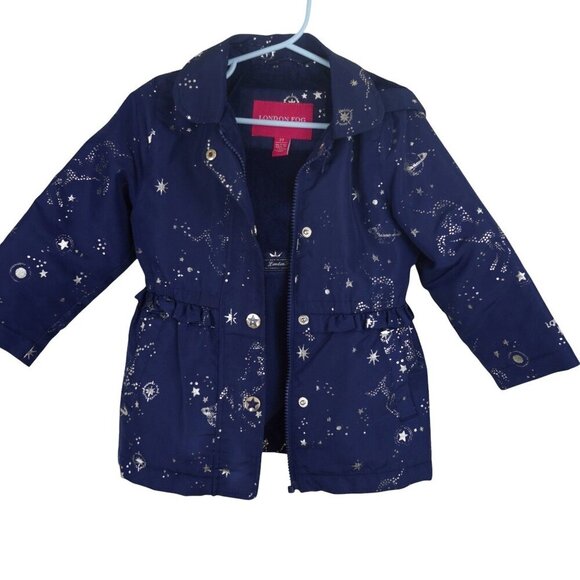 London Fog Starry Night Jacket 2T Navy Blue With Fleece Lining & Hood - Picture 1 of 7